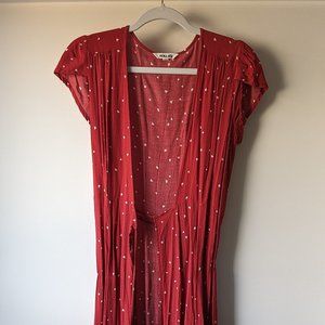 Rolla's Dancer Red Heart Print Wrap Midi Dress - S